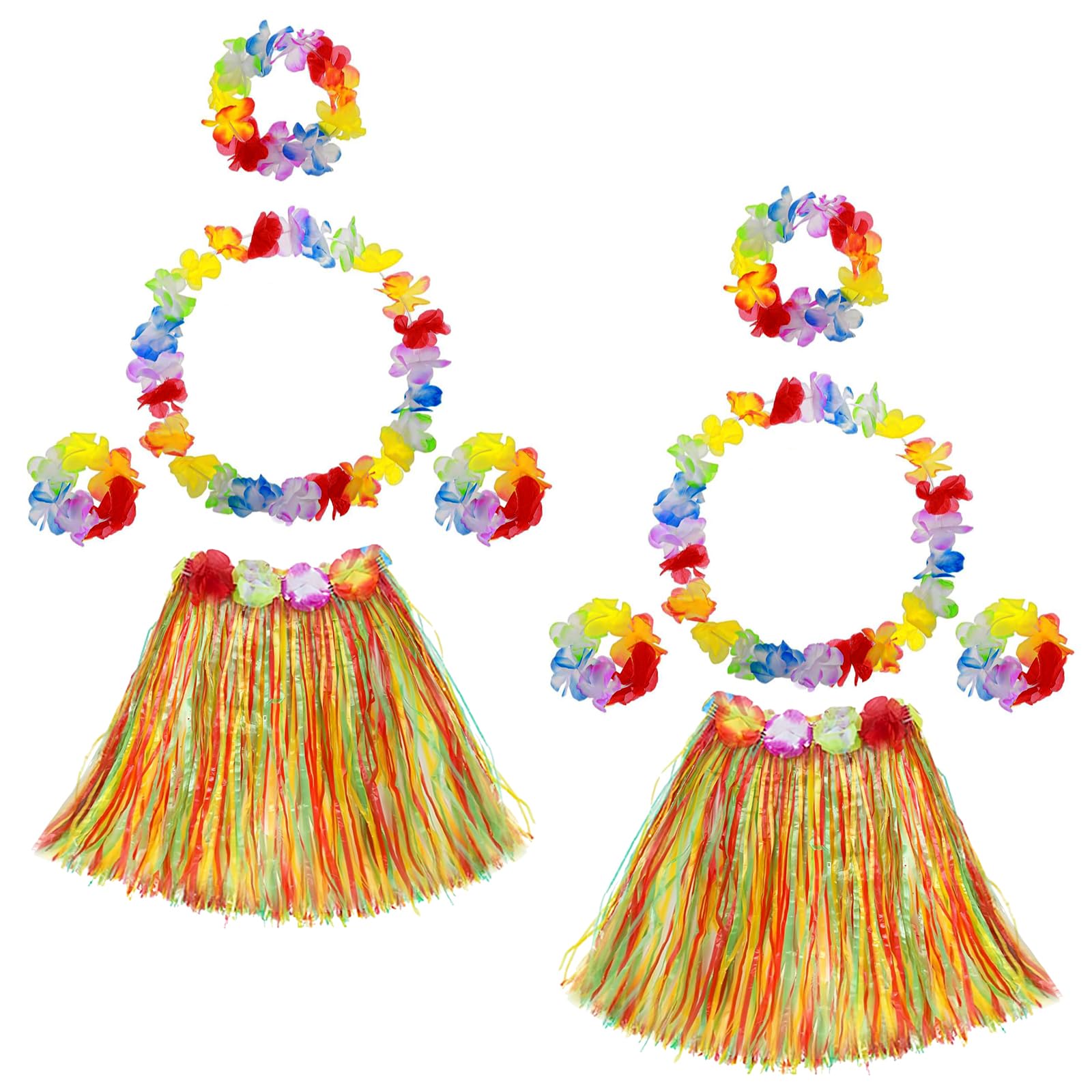 Set Costume Hawaiano 5 Pezzi - Gonna Hula, Fiori Per Capelli E Collana Per Feste Tropicali - Foto 4
