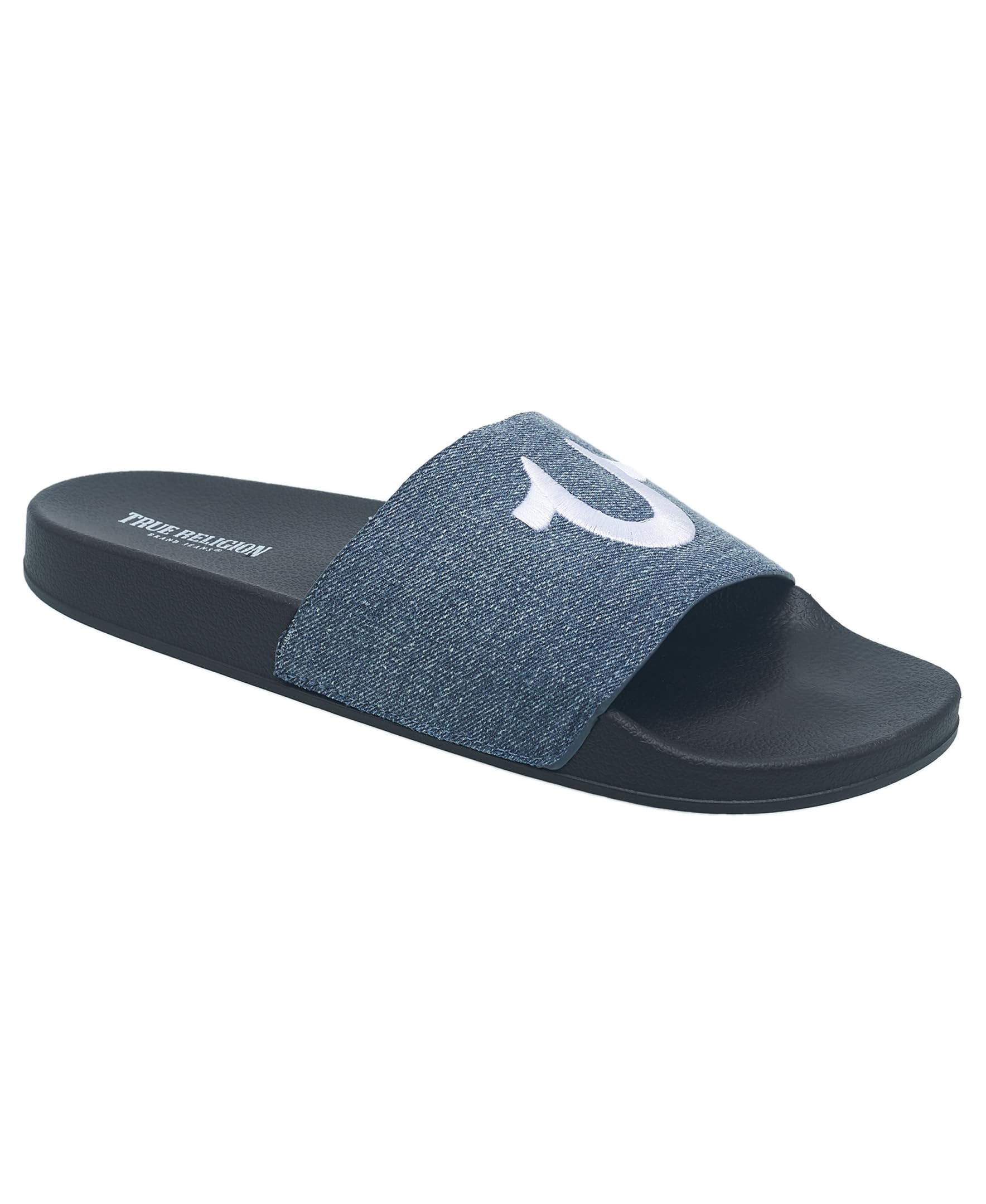 True Religion Men’s Logo Slide Sandals – Cushioned Comfort with Bold  Horseshoe Strap