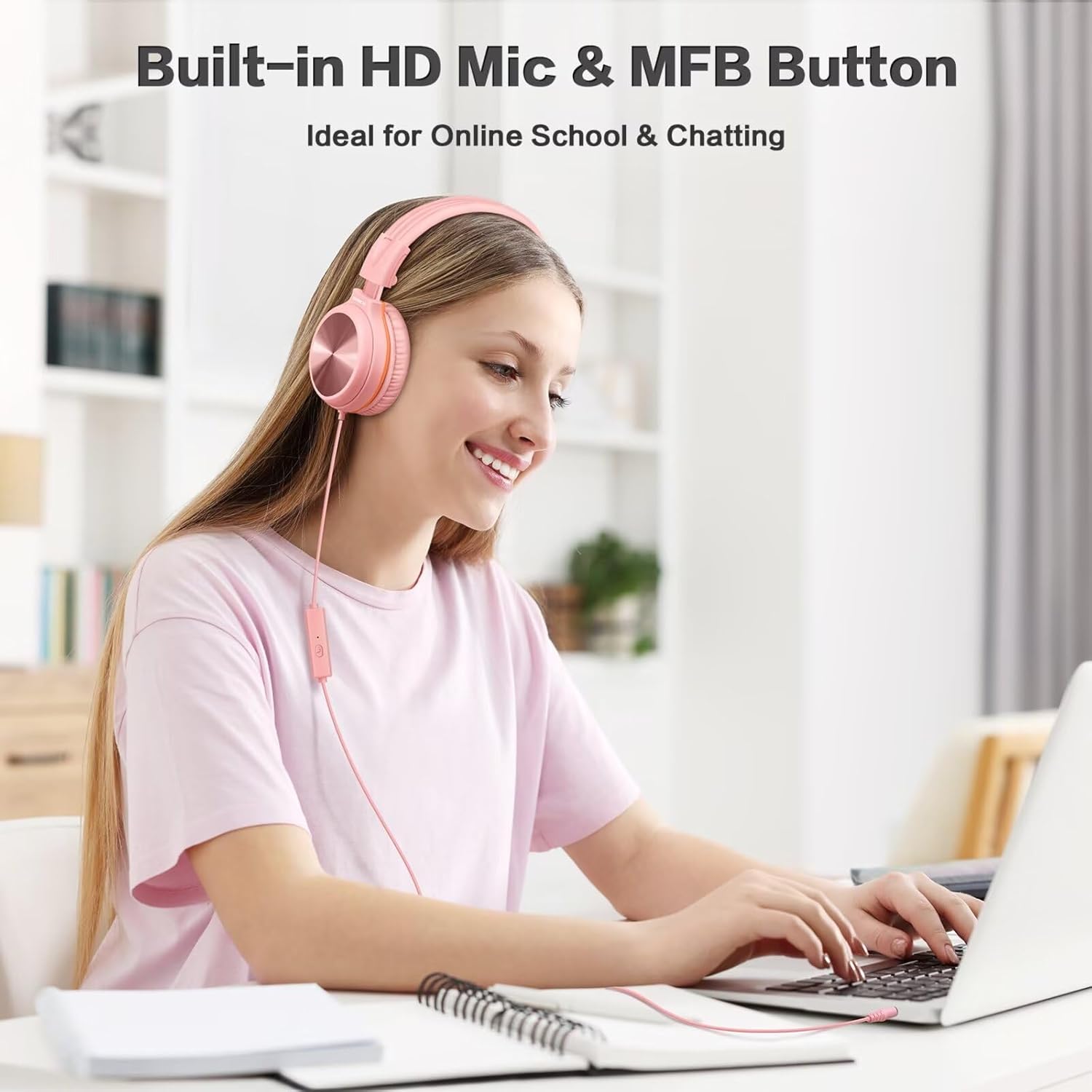 SIMOLIO 2 Pack Wired Headphones with Microphone, Foldable Headphones for Teen Girls Boys, Over Ear Headset with Volume Limited & 3.5mm Aux Share for Cellphone Tablets PC Chromebook School Travel Gift