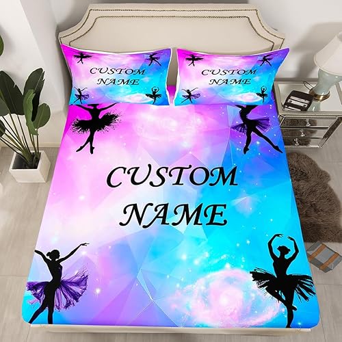 Erosebridal Sábanas de ballet para niñas con nombre personalizado sábana bajera de baile de ballet tamaño individual para niños niñas y mujeres