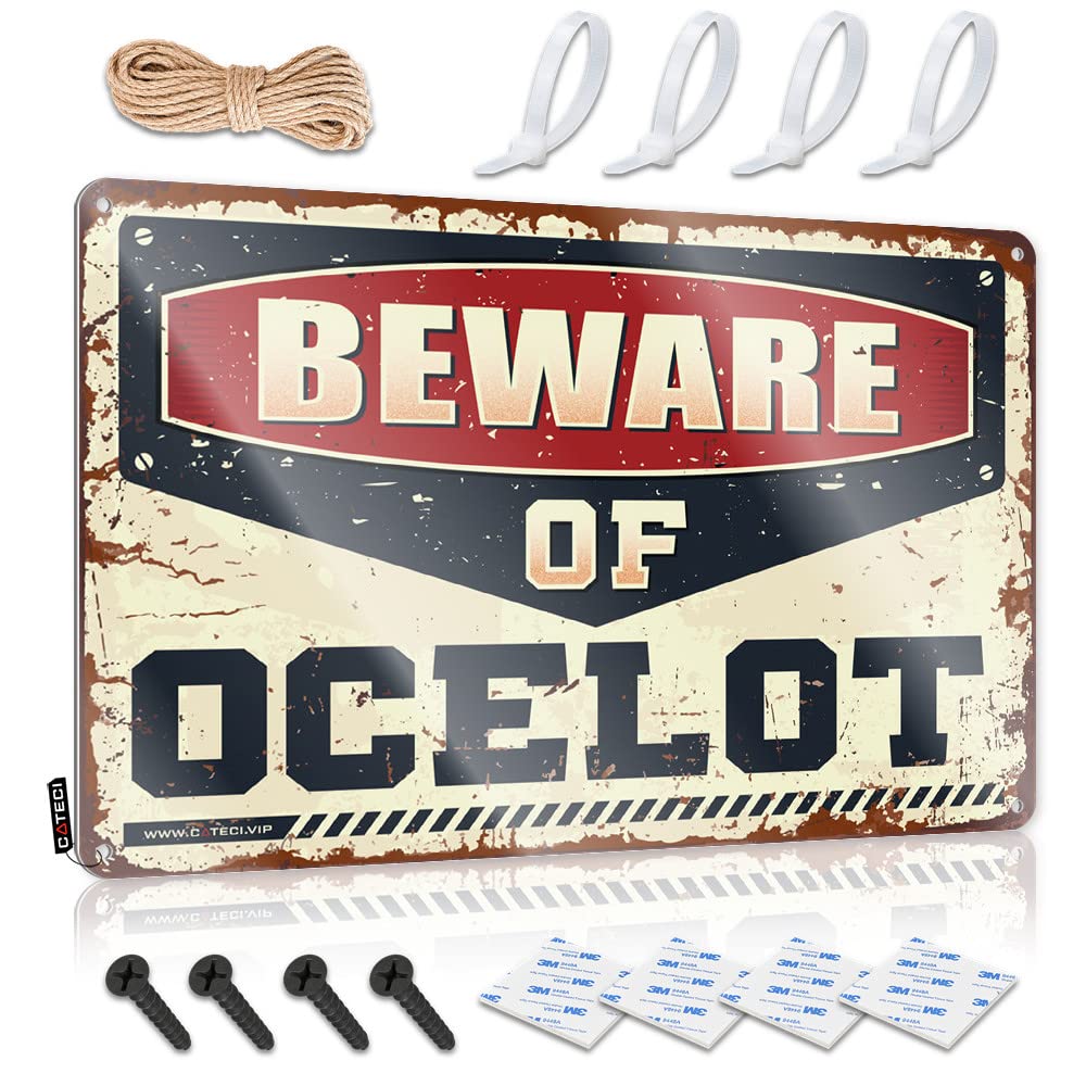 Fzfn Colour Plain Work Farmhouse Signs - Beware Of Ocelot Custom Rustic Wall Hanging(30X40cm)