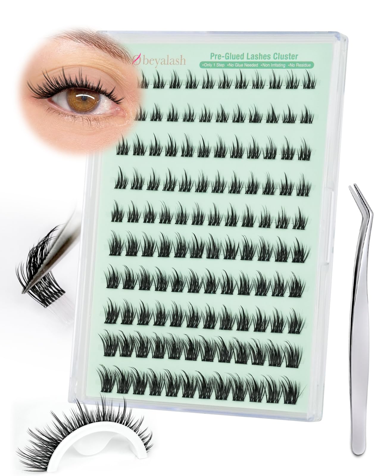 Obeyalash Selbstklebende Wimpern 120PCS Lashes Cluster C Curl Press On Wimpern Selbstklebend Ohne Kleber 8-14mix Cluster Lashes DIY Eyelash Extensions Resuable (YLB010)
