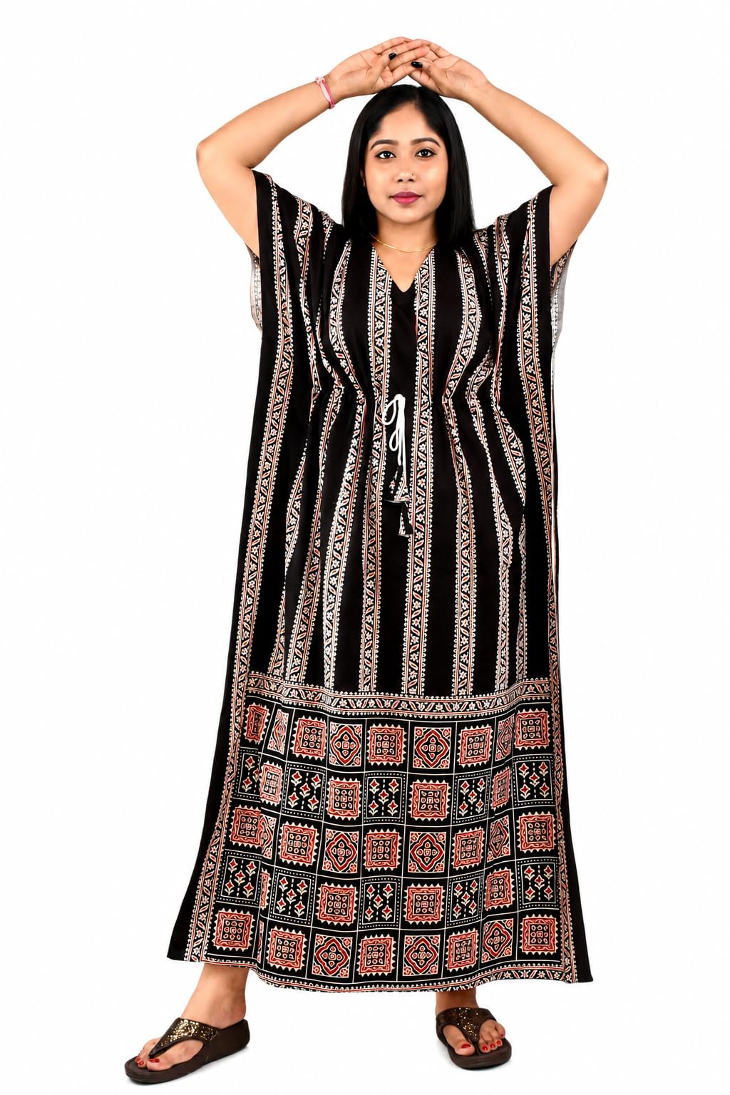 Women’s Cotton Kaftan Nighty Maxi Dress | Loose Fit Printed Lounge Wear | Breathable Summer Sleepwear | Free Size Comfortable House Dress-image-36