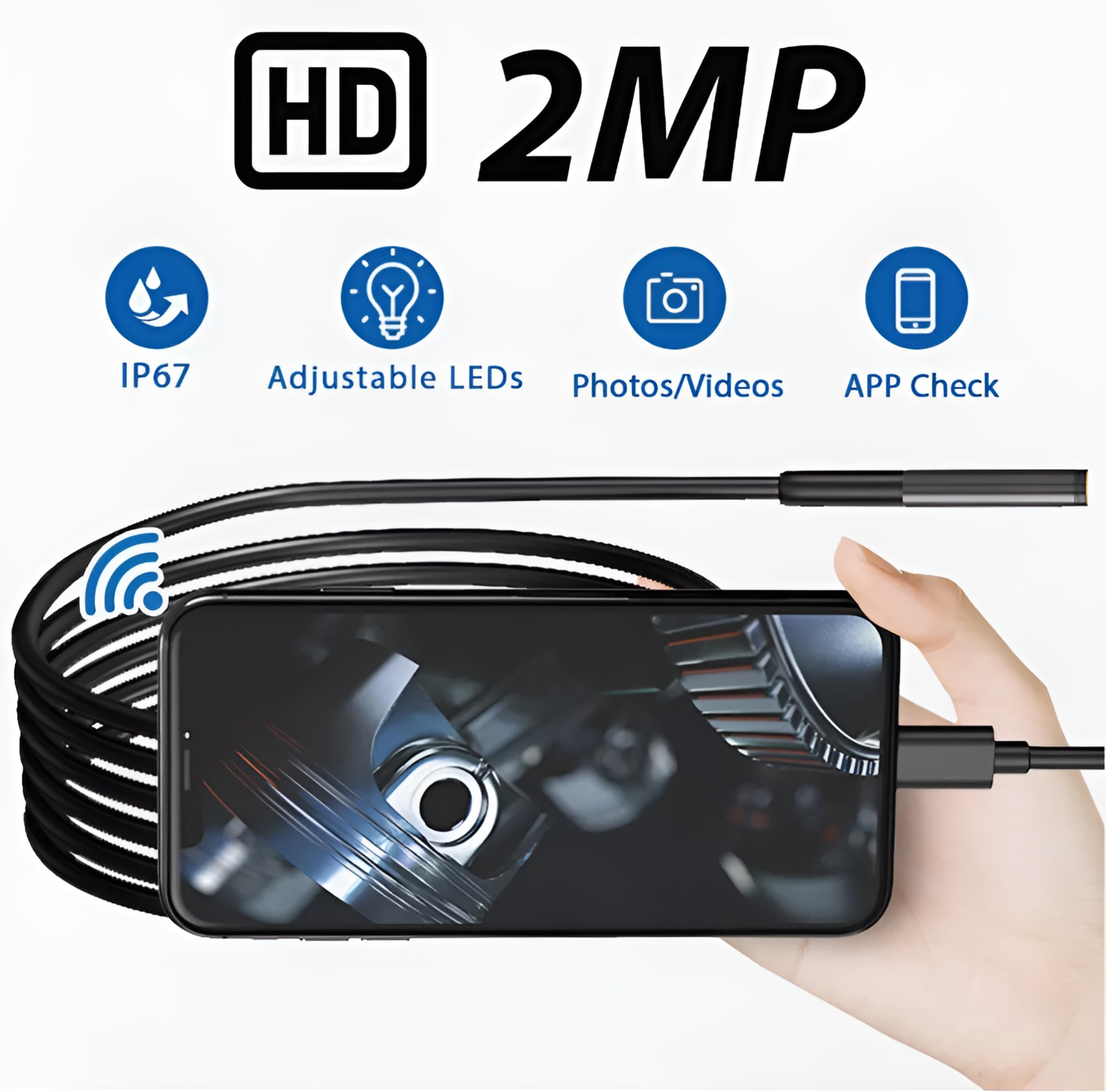 Endoskop mit 8 verstellbaren LED-Lichtern, 1920P HD, Dual-Linsen-Endoskopkamera mit Licht, 5 m halbstarr, IP67 wasserdicht, USB-Inspektionskamera für iPhone, mit LED-Stirnlampe, Gadgets für Herren