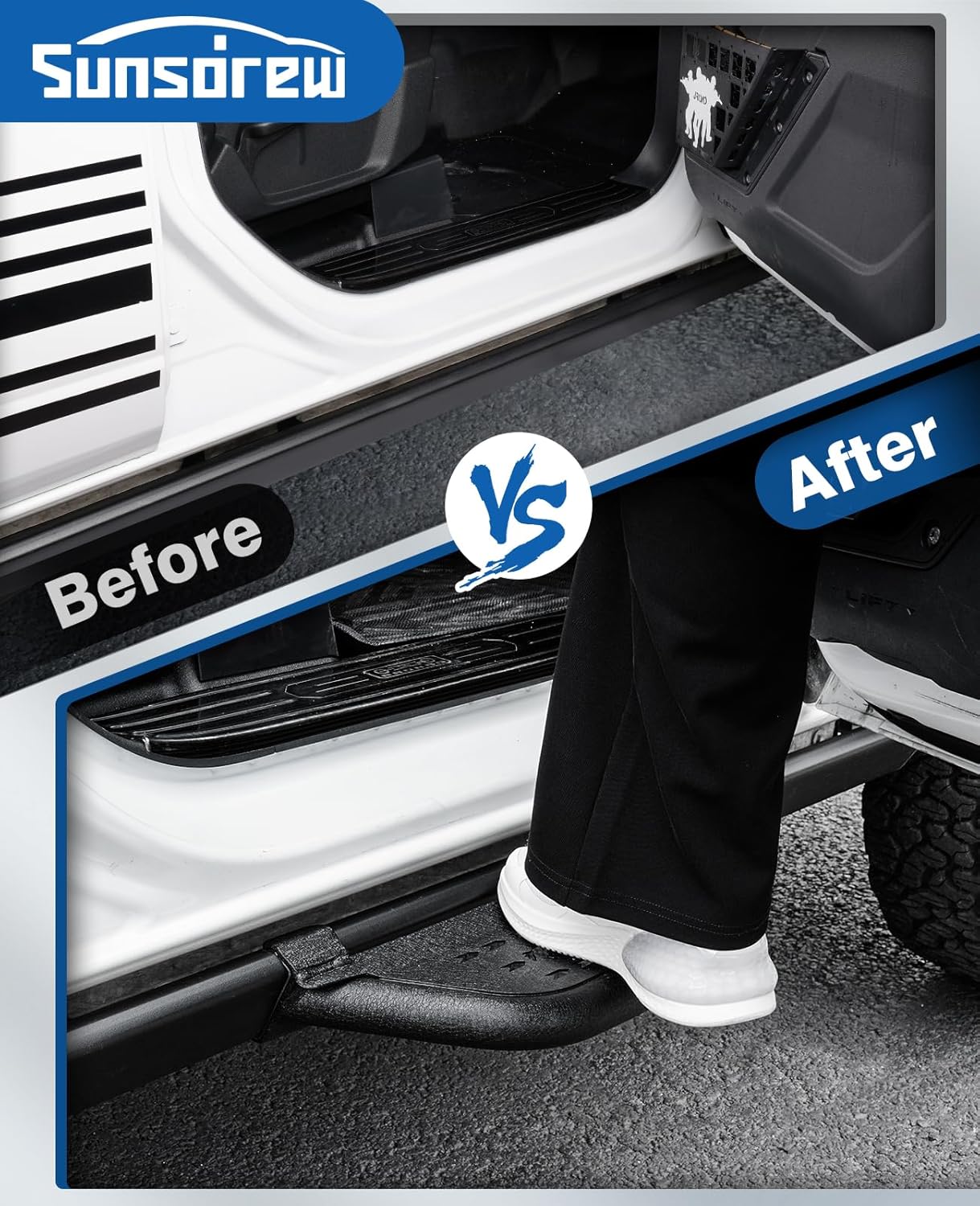 Sunsdrew Side Steps for Ford Bronco 2021-2025 2026 2/4Door with Rock Rail,2PCS Carbon Steel Black Running Boards Side Steps Heavy Duty Front Rear Door Steps for Bronco Accessories