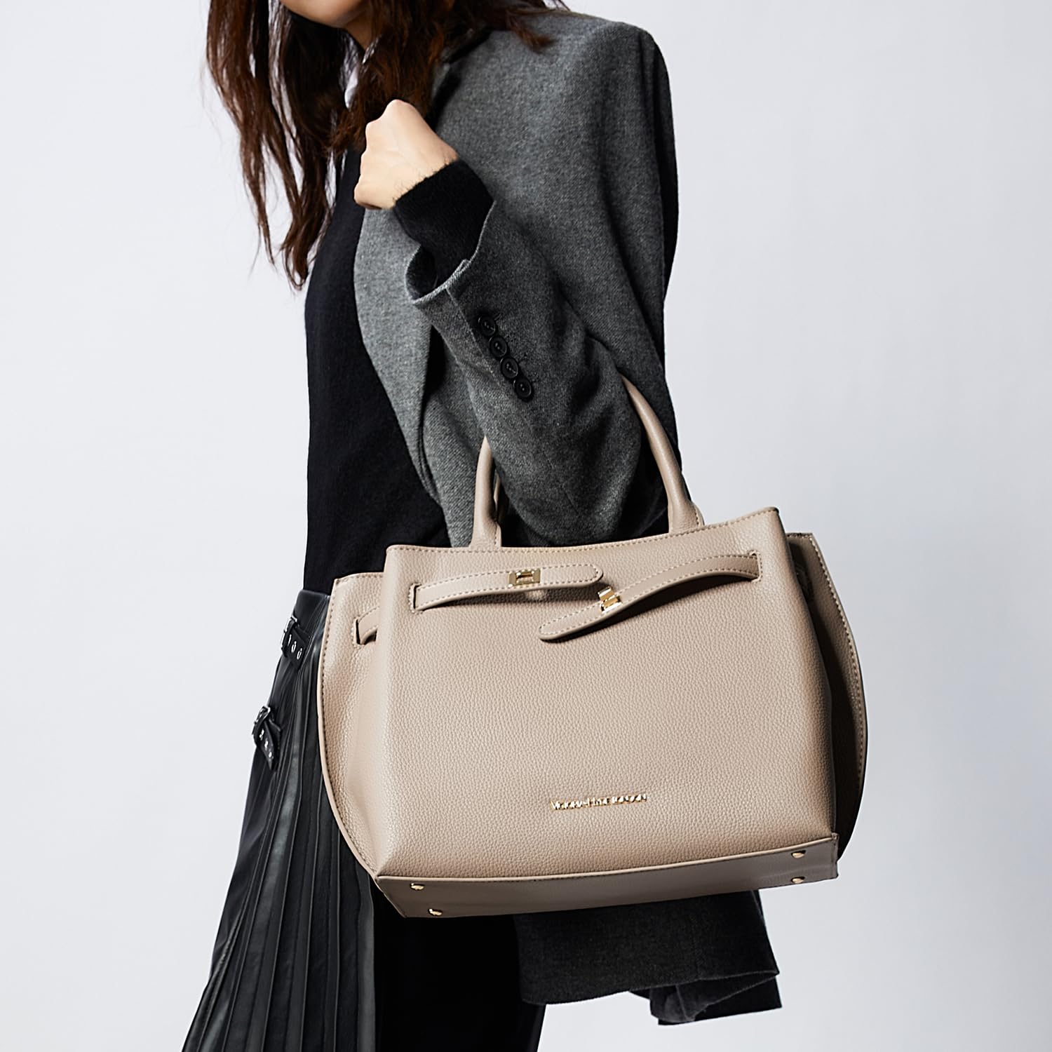VICTORIA HYDE Bolso de Mano Grande para Mujer de Piel Sintética de Poliuretano, Negro, Elegante para Oficina y Trabajo