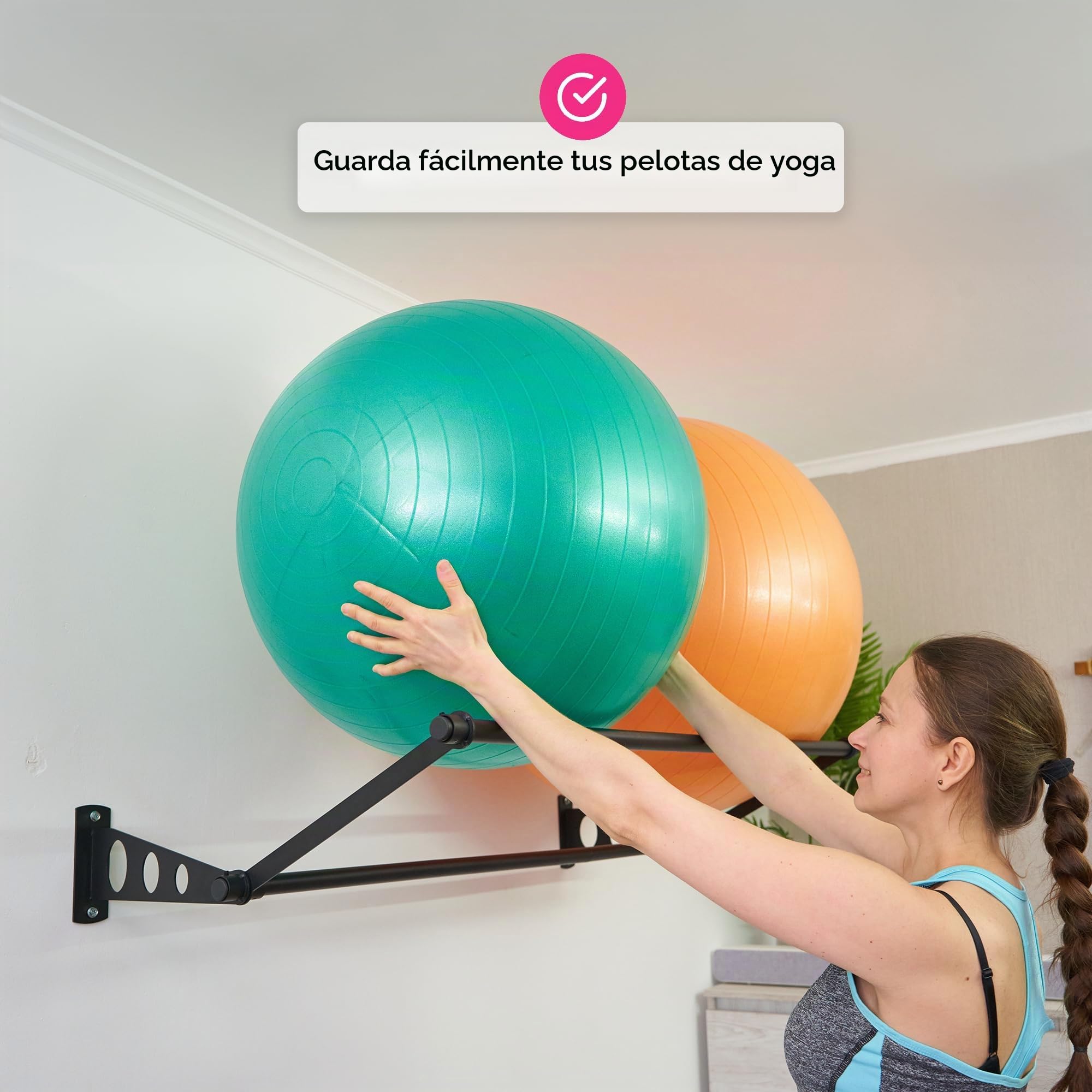 Soporte De Pared Para Pelotas De Ejercicio | Organice Su Espacio | Para Pelotas De Yoga, Pelotas De Fitness Y Pelotas De Estabilidad | Para Gimnasios, Estudios Y Gimnasios En Casa | Negro Mate