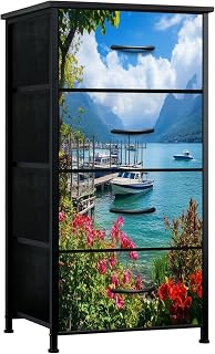 Dresser for Bedroom Boats Jetties Volcanoes Lake atitlan Guatemala Ferry Dresser for Closet with 4 Fabric Storage Drawers, Chest of Drawers for Closet Living Room Nusery Hallway