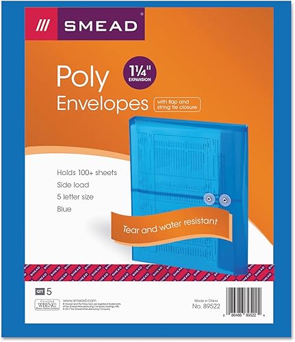 Sobre en forma de libro con botón y correa, 11 58 X 9 34 X 1 14, Paquete con 5, Azul