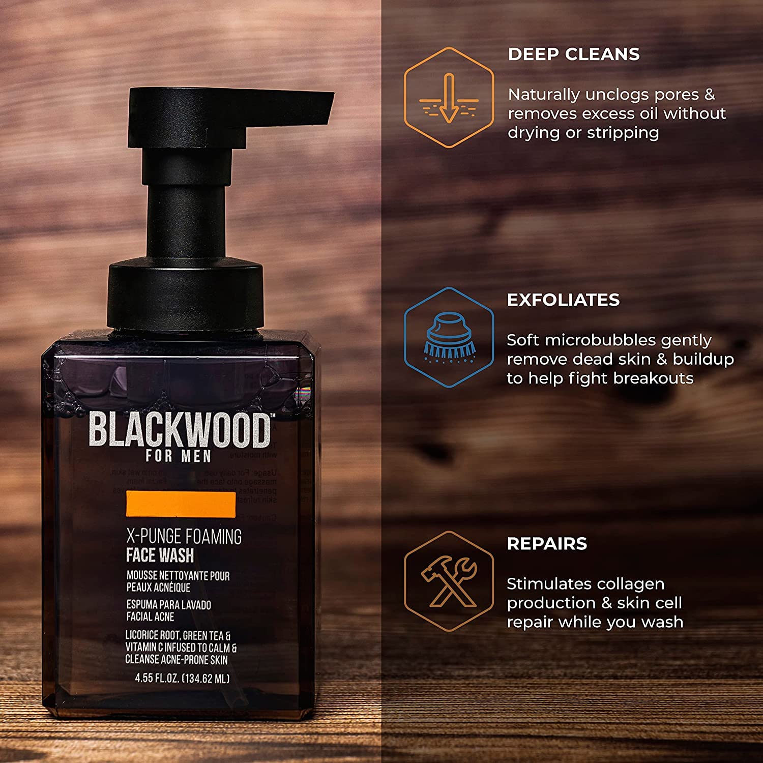 BLACKWOOD FOR MEN Workout Warrior Recovery Set including Active Men Shampoo, Pure Moisture Body Wash, X-Punge Foaming Face Wash - Natural Vegan Formula