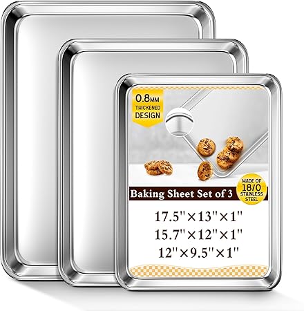 Baking Sheet Set of 3, Commercial Grade Stainless Steel Cookie