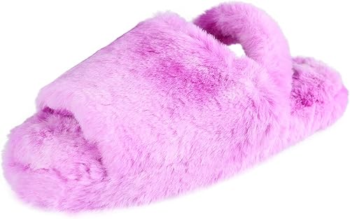 Jessica Simpson Unisex-Child Plush Faux Fur Slip on House Slippers with Memory Foam