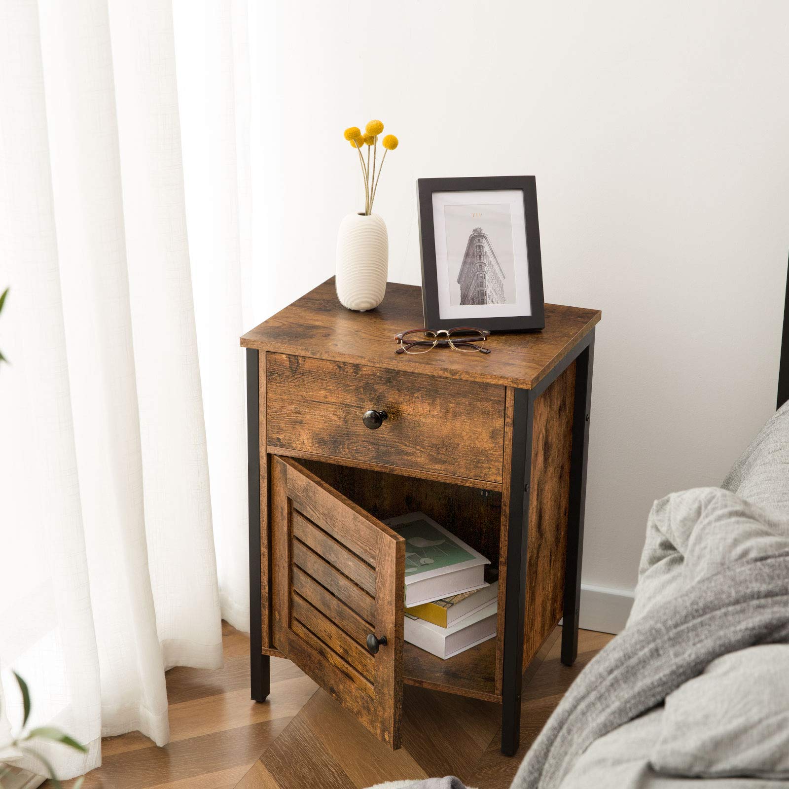 Buy HOOBRO Nightstand, End Table with Drawer and Storage Retro