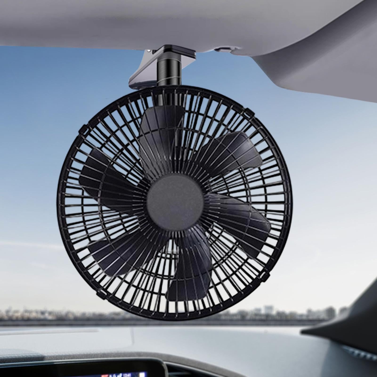 Generico Ventilatore Portatile per Auto, Ventilazione a 2 velocità con Clip e Oscillazione Automatica del Flusso d'Aria, Ventilatore Portatile per Auto 24V, per Furgone Veicolo Camper SUV