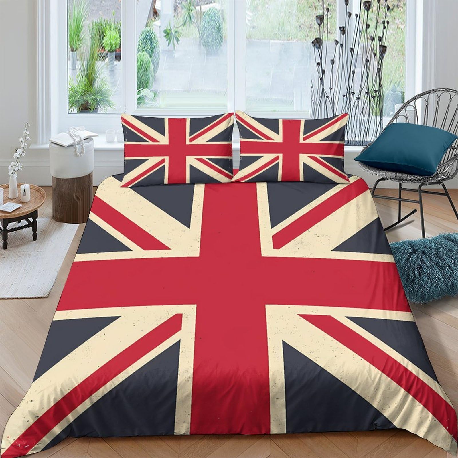 Ctjqhvkz Style-8 3D Printed Union Jack Fitted Sheet Microfiber Soft Breathable British Flag Bed Cover Decor For Bedroom Guest Room Single（135X200cm）