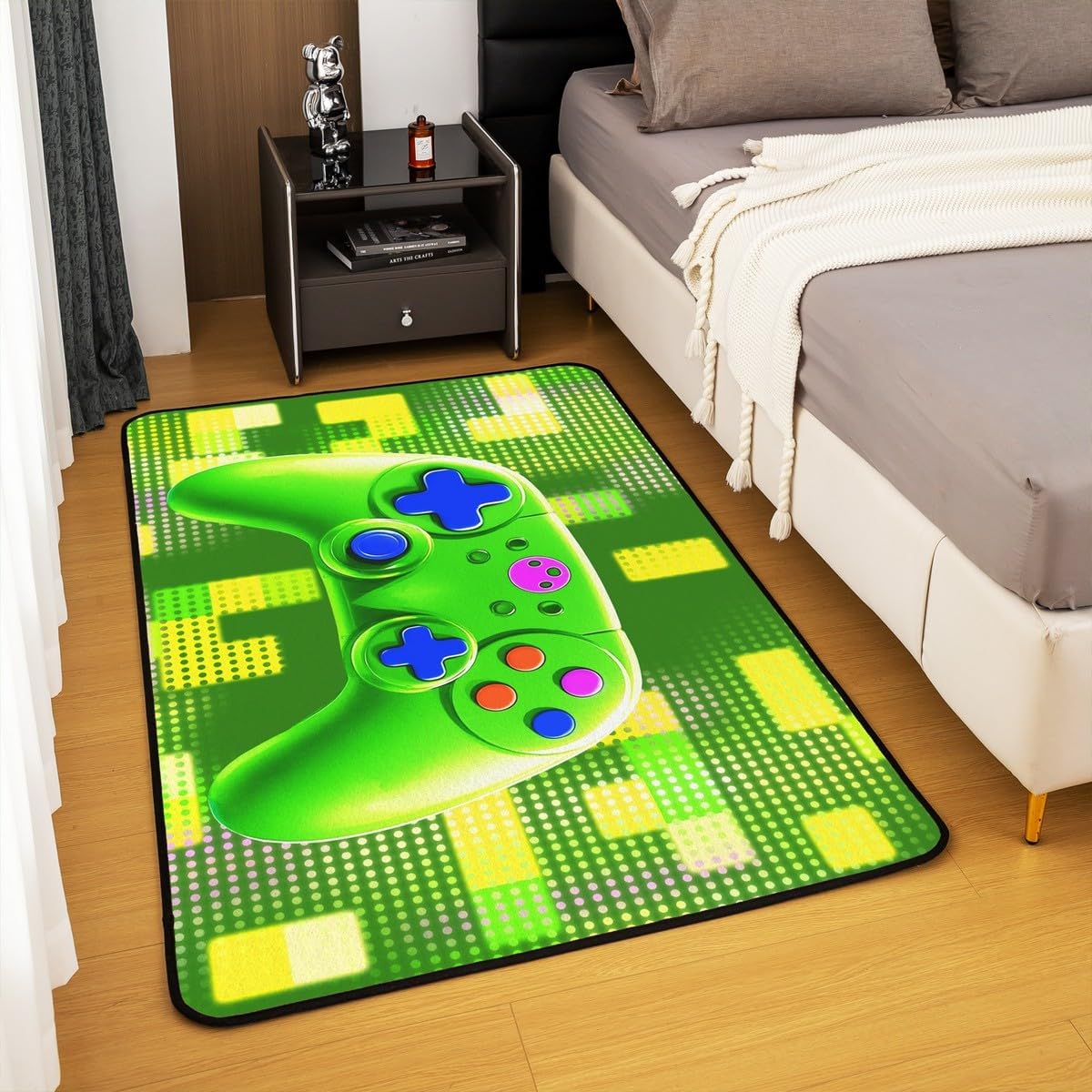 Gamer Gamepad Kids Area Rug,Video Game Console Modern Fashion Indoor Floor Mat Entrance Rug,Geometric Building Block Gaming Non Slip Rug,Green Couch Living Room Decor,5'x6'6'' image 4