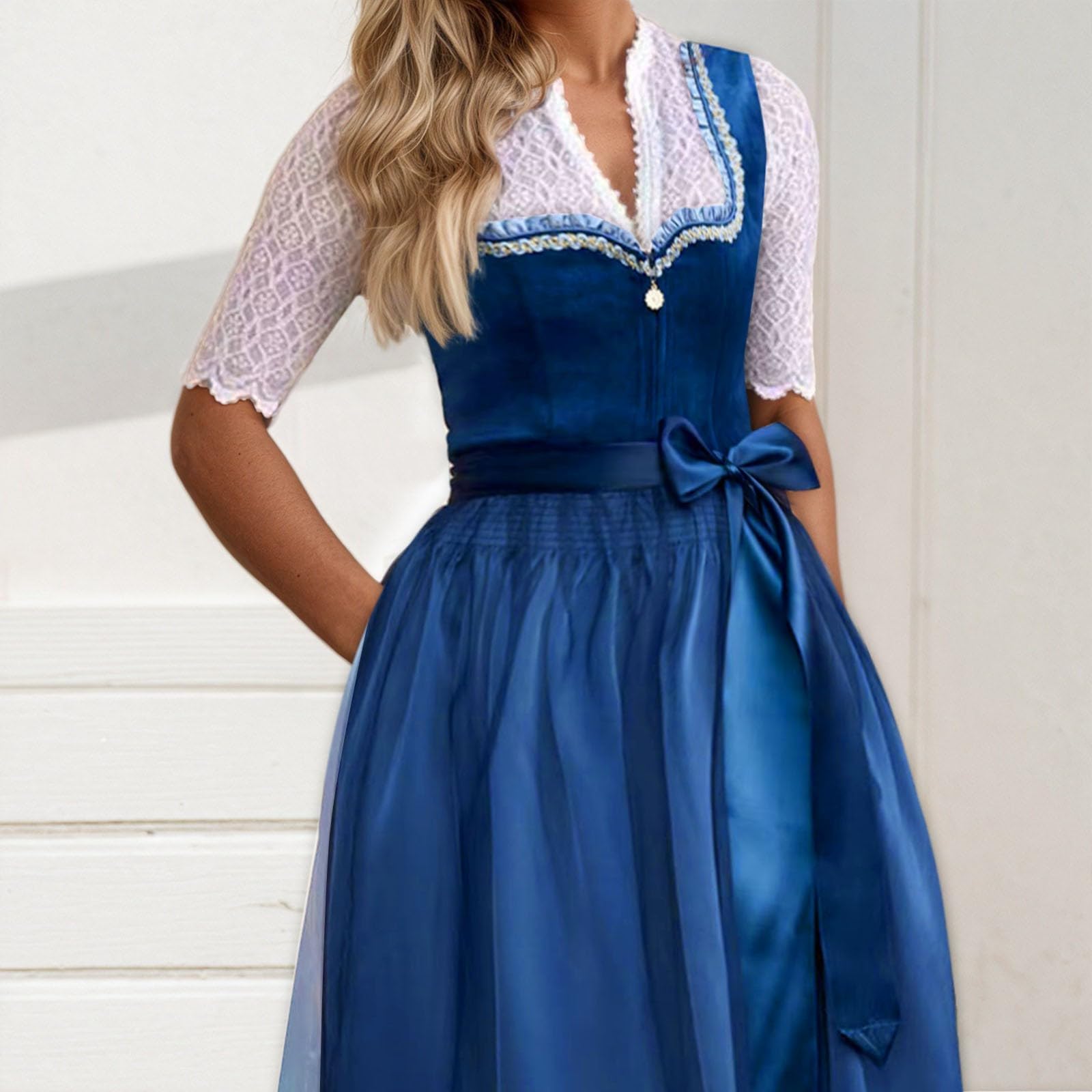 Dirndl Damen Dirndelkleider Oktoberfest Damen Outfit | Dirndl-Komplettsets Midi Dirndl Lang Grosse GröSsen Wiesn Outfit Trachtenkleid für Volksfest