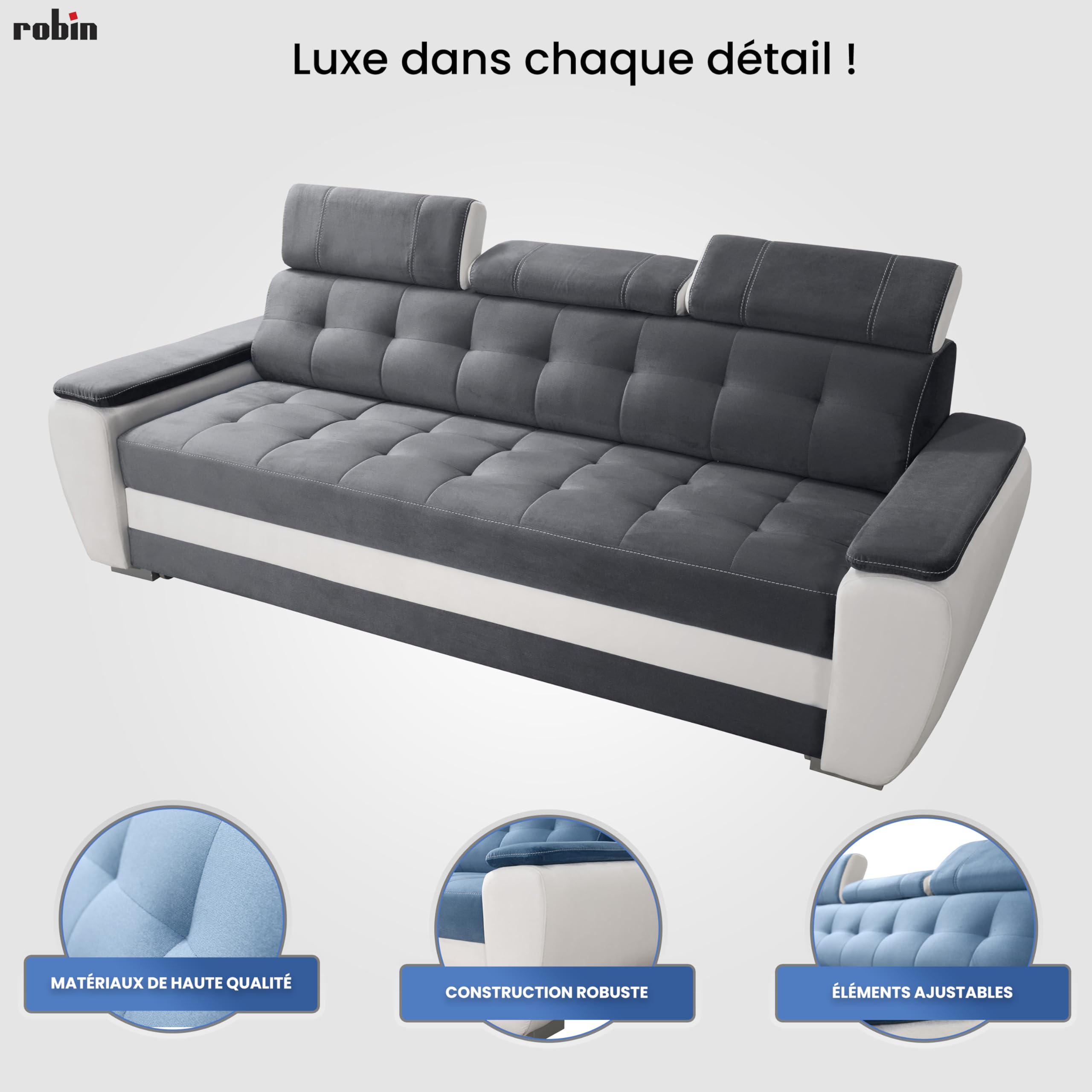 Robin Inspire Diana Canapé Convertible 3 Places Beige-Gris
