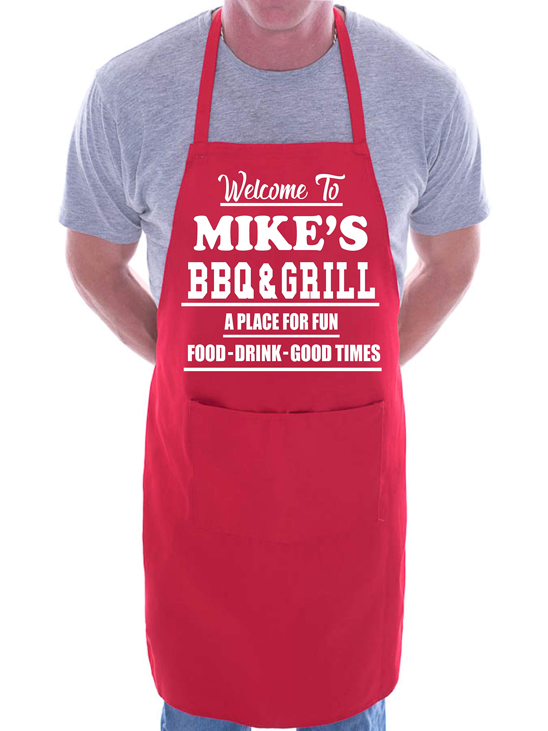 Print4U Apron Personalised Welcome To Mike's BBQ & Grill Red