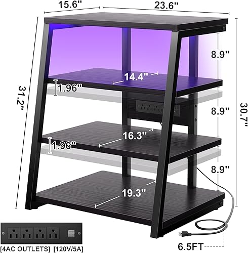 Vista 47 de Armocity Soporte multimedia AV de 4 niveles con regletas de alimentación, soporte estéreo con luces LED, torre de audio en rack con estantes