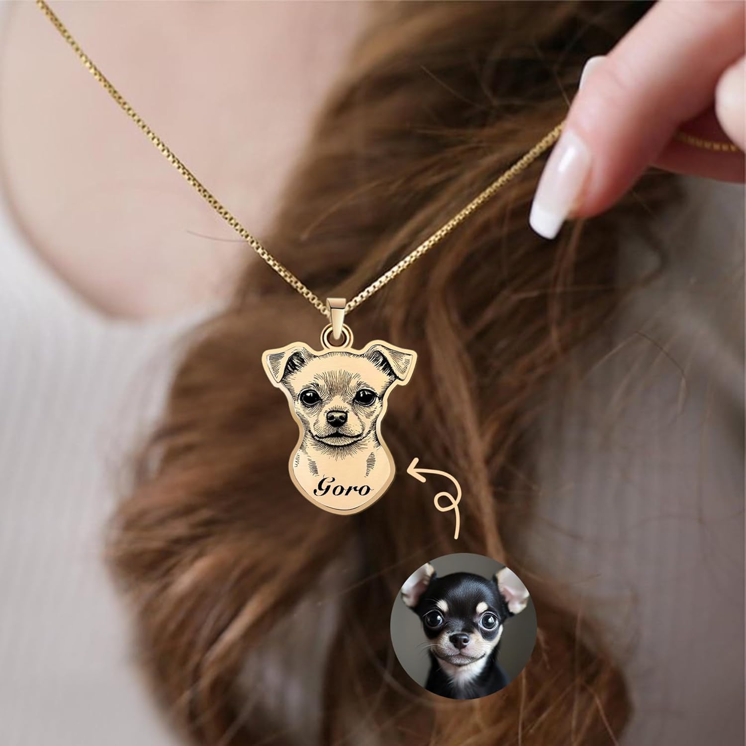 Custom Pet Portrait Necklaces, 18K Gold Plated Photo Engraved Necklace Personalized Logo Nameplate Jewelry Gifts for Animal Lover Handmade Memorial Jewelry Gifts