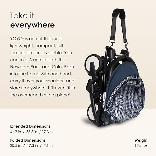 Miniatura 6 de BABYZEN YOYO2 - Cochecito y 0+ paquete para recién nacido, incluye marco negro, paquete de 6 colores Air France Blue y paquete de recién nacido Air