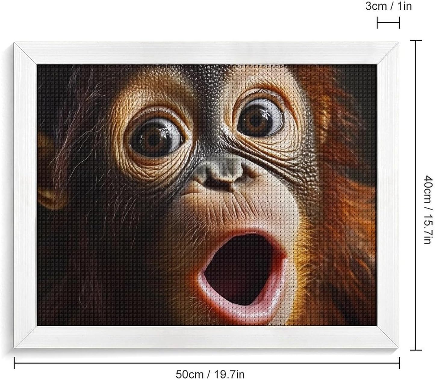Orangutans Monkeys Big Face Printed Diamond 5D Painting Kits DIY Full Drill Crafts for Home Wall Decor 16x20 Inch White Wood 50 * 40cm