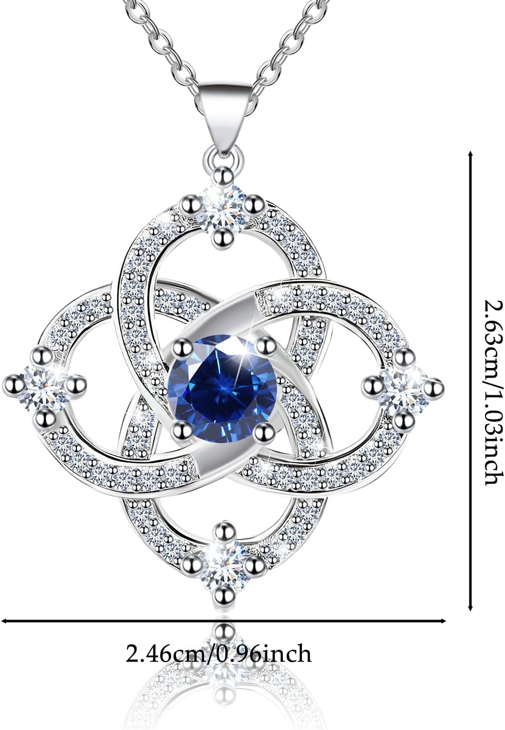 S925 Sterling Silver Celtic Knot Pendant Necklace with Blue Cubic Zirconia Witch Knot Chain Necklace Trinity Celtic Irish Jewelry Gifts for Women Her Mother Wife Birthday