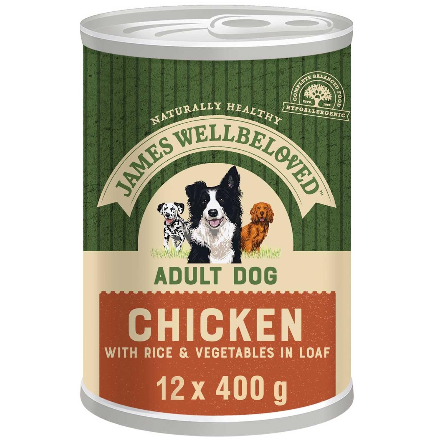 James Wellbeloved Boîte pour chien adulte poulet et riz dans du pain 12 x 400 g