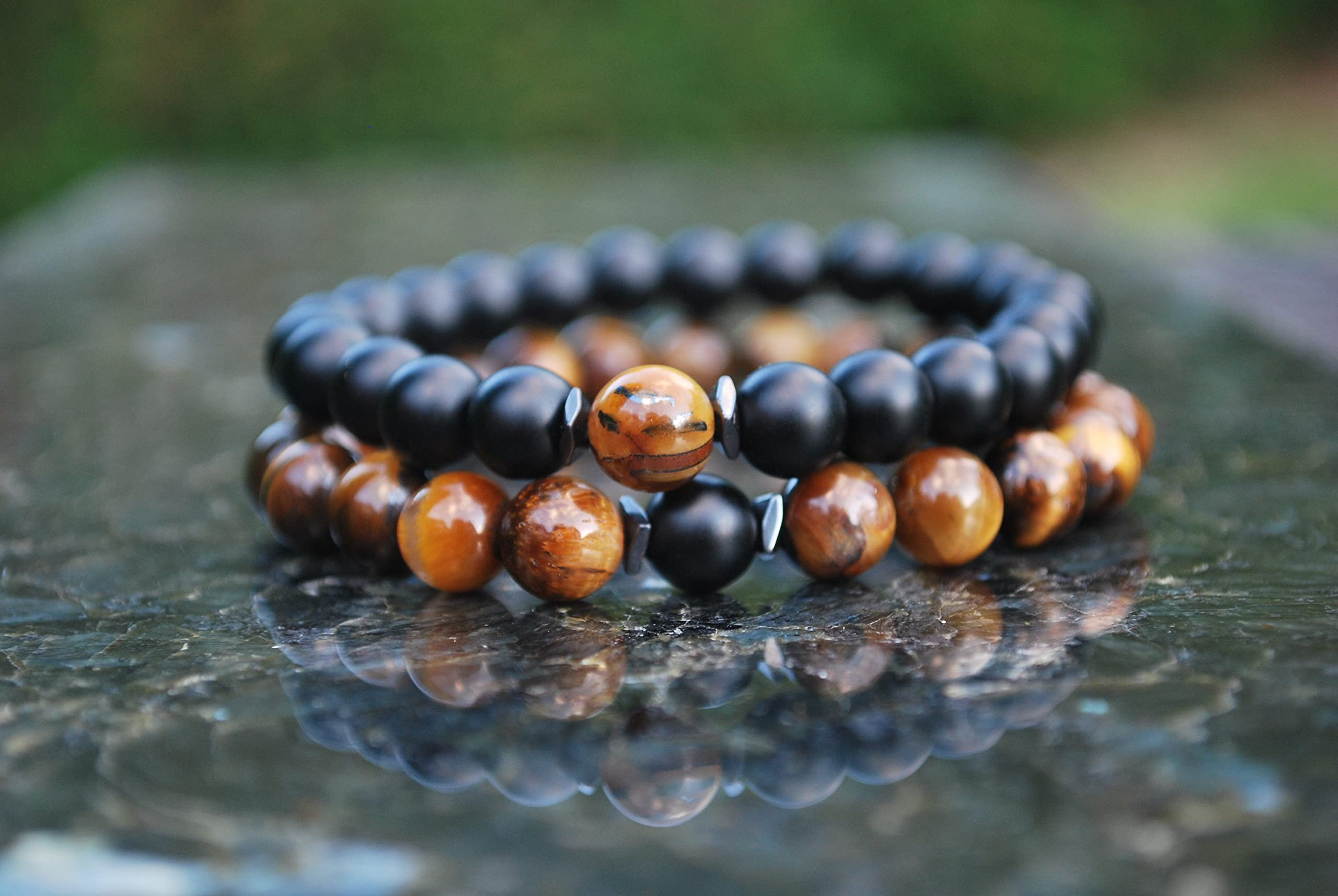 Armband Set | Tigerauge Onyx | Naturstein Perlenarmbänder | Freunschaftsarmband Partnerarmband