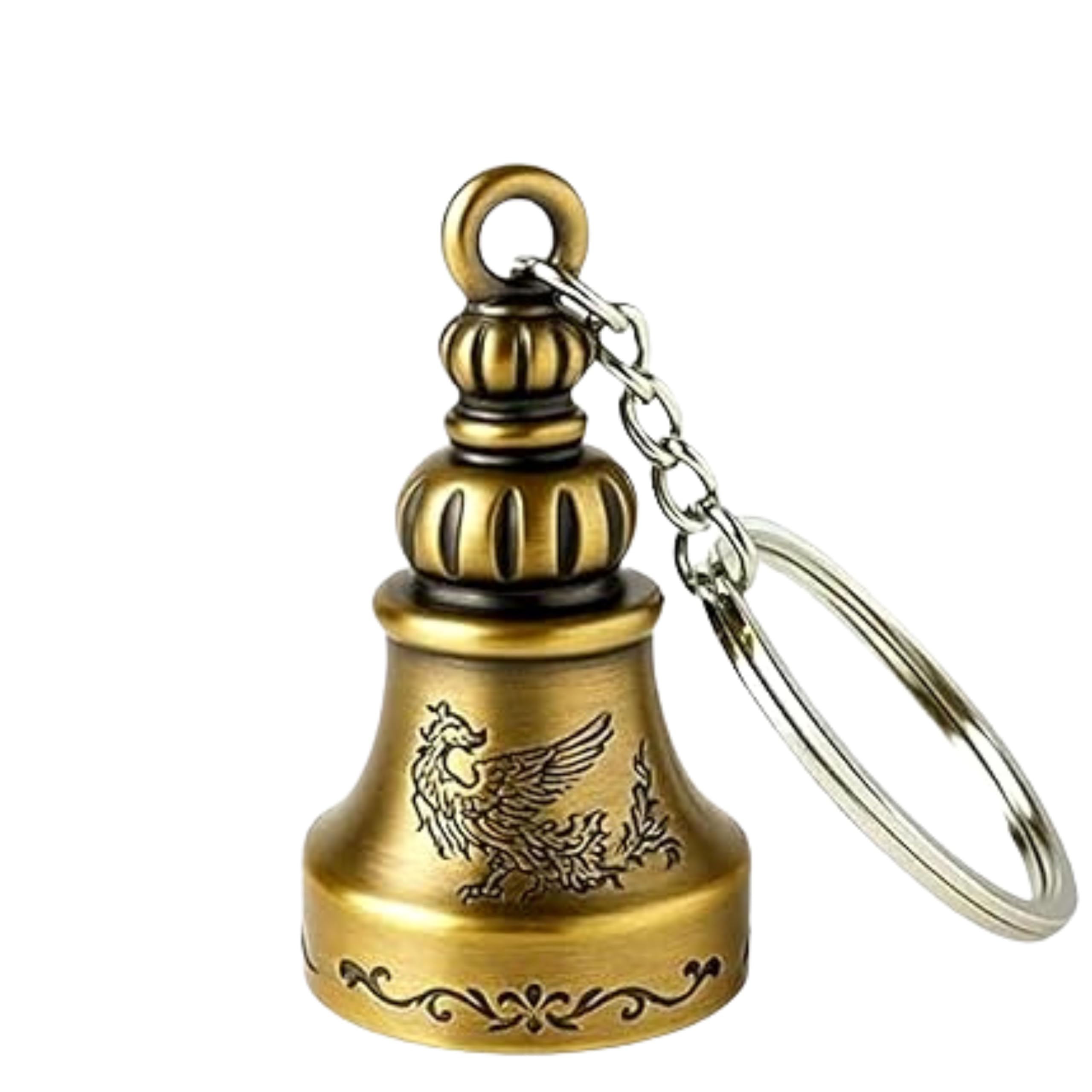Guardian Bell Keychain, Oxidized Copper, Tibetan Style, 5 cm Height, Good Luck Charm