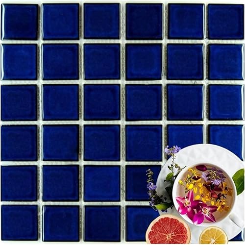 Tenedos Azulejo de mosaico de porcelana con patrón cuadrado azul cobalto de alta calidad de 2 x 2 pulgadas (no se pega ni se pega) para cocina,