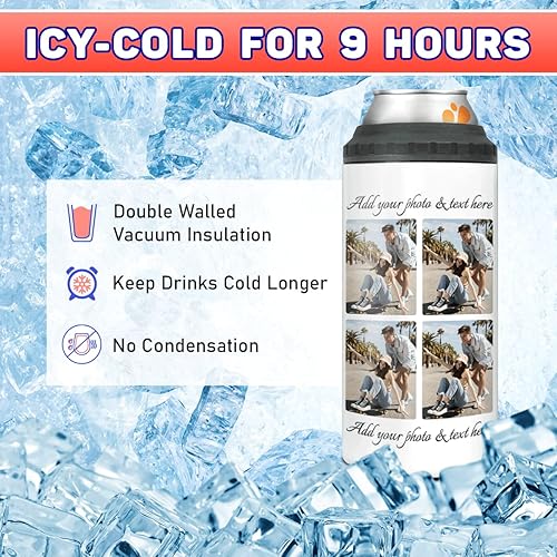 Miniatura 3 de Magizak Enfriador de latas y botellas regularesdelgadas de acero inoxidable 4 en 1 con fotos, regalo para mamá, papá, amigos, cumpleaños, Navidad