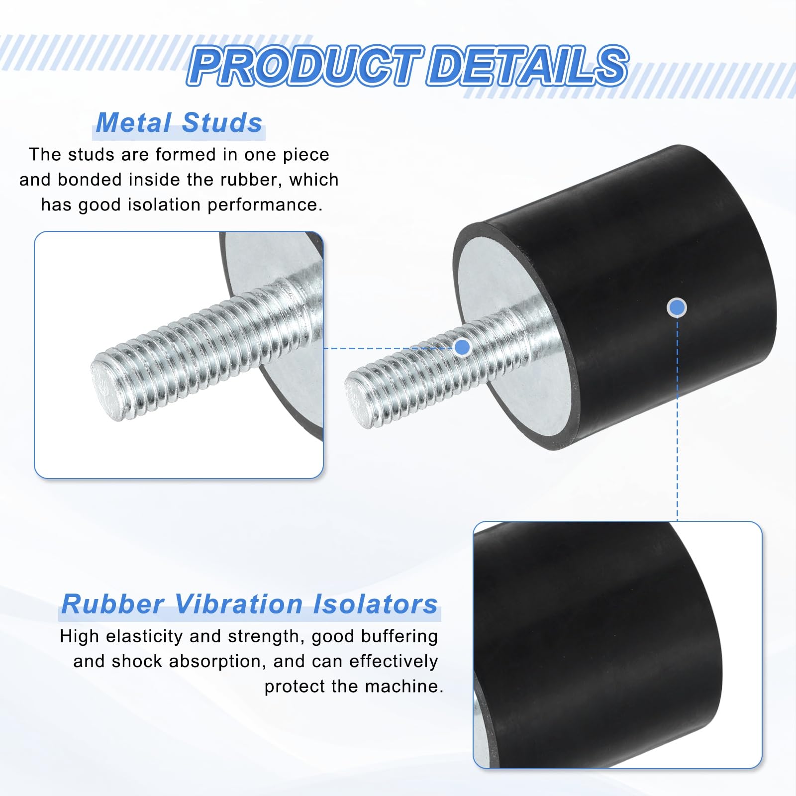 QUARKZMAN 4Pcs Supports En Caoutchouc Filetés M8, Isolateurs De Vibrations, Amortisseurs Cylindriques Avec Goujons 30 x 30mm Avec Écrous Anti-Dérapants