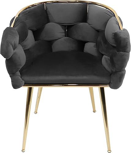 Miniatura 31 de Kakotito Silla de lujo hecha a mano con patas doradas, moderno sillón de terciopelo para sala de estar y dormitorio, Silla de Acento (beige)