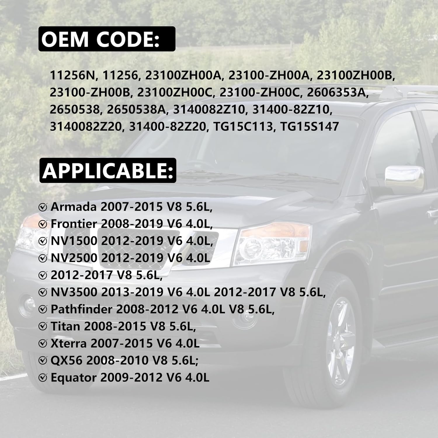 Alternator Compatible with Nissan Frontier 2008-2019, Pathfinder 2008-2012, Titan 2008-2015, Armada 2007-2015, Xterra & Infiniti QX56 & Suzuki Equator, 4.0L 5.6L, 12V 130A CW 7-Groove Pulley
