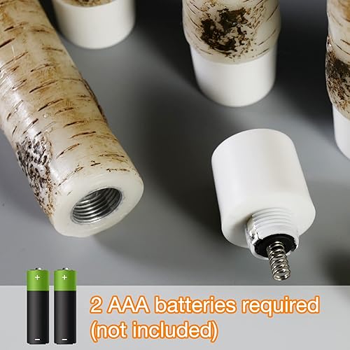 Vista 3 de Eywamage Birch Bark LED Taper Candles with Remote, Battery Operated Wood Candles, LED Wax Candlesticks Set of 6 Abedul oscuro,Blanco,Marfil,Rojo