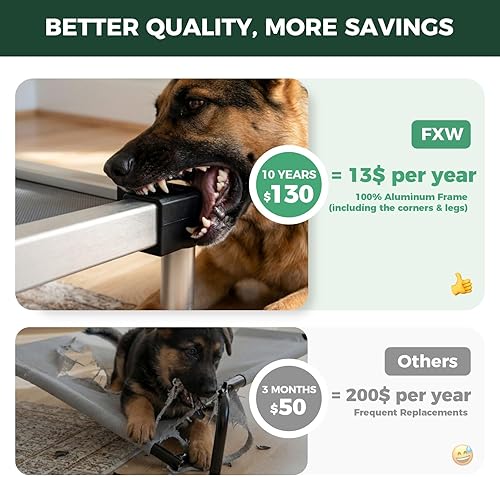 Miniatura 2 de FXW TitanNest Chew-Proof Elevated Dog Bed, Raised Cot for Indoor/Outdoor/Camping Use, Durable & Washable Padded Pet Bed for Large Dogs, 50.0" L x