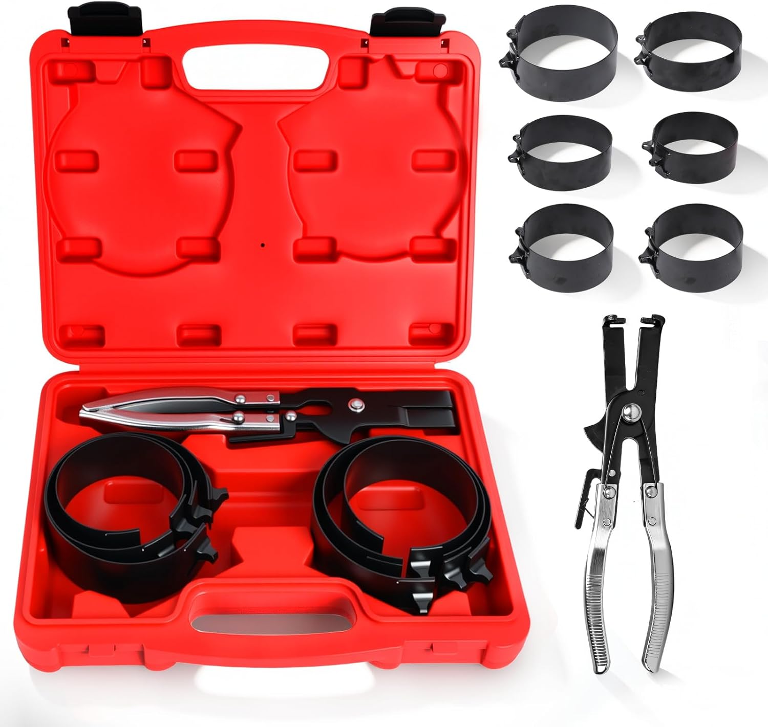 Piston Ring Compressor Tool，Engine Piston Ring Compressor Set with 7Pcs Piston Rings (2-7/8" - 4-5/8") and Adjustable Installer Pliers for Truck Motorcycle Car Installation and Removal Kit