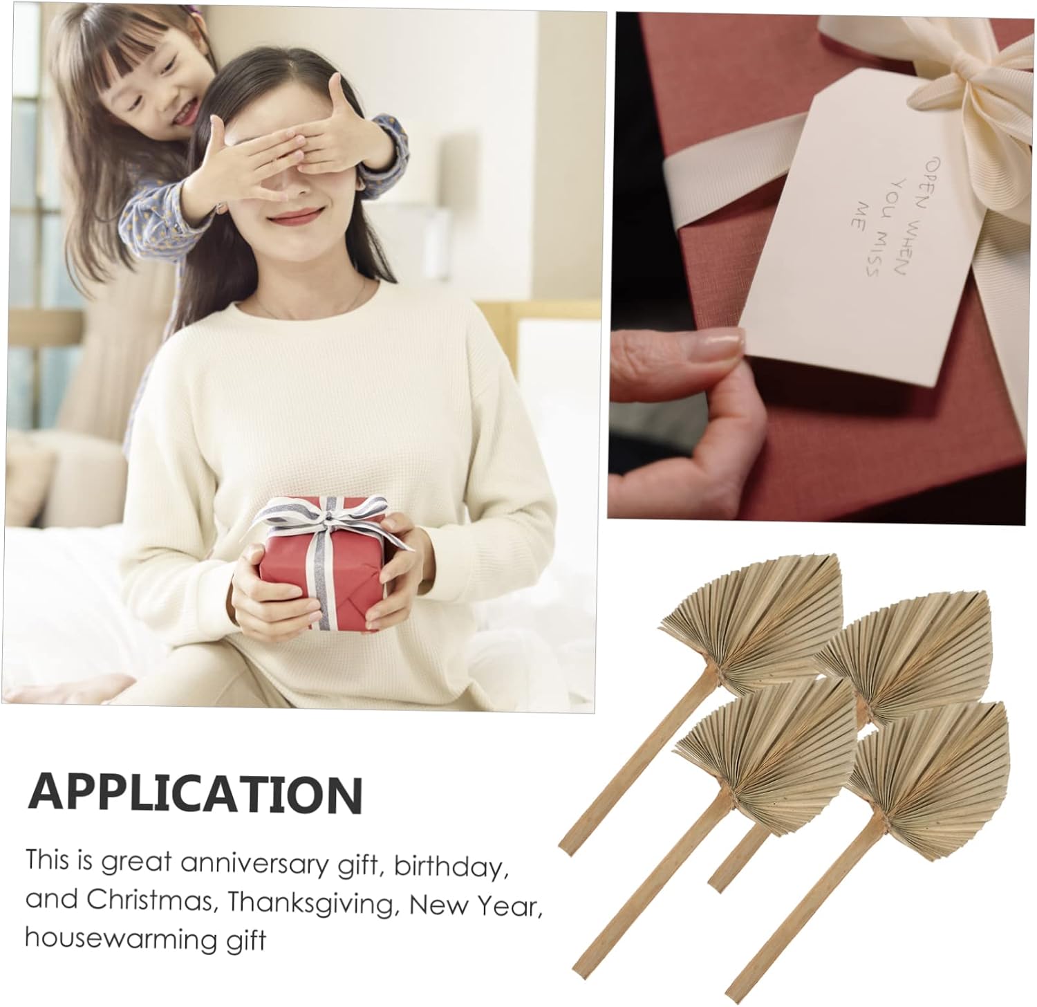 Palm Leaf Ornament Set 4pcs Dry Palm Leaves Decor Style Wall Decor Natural Tone