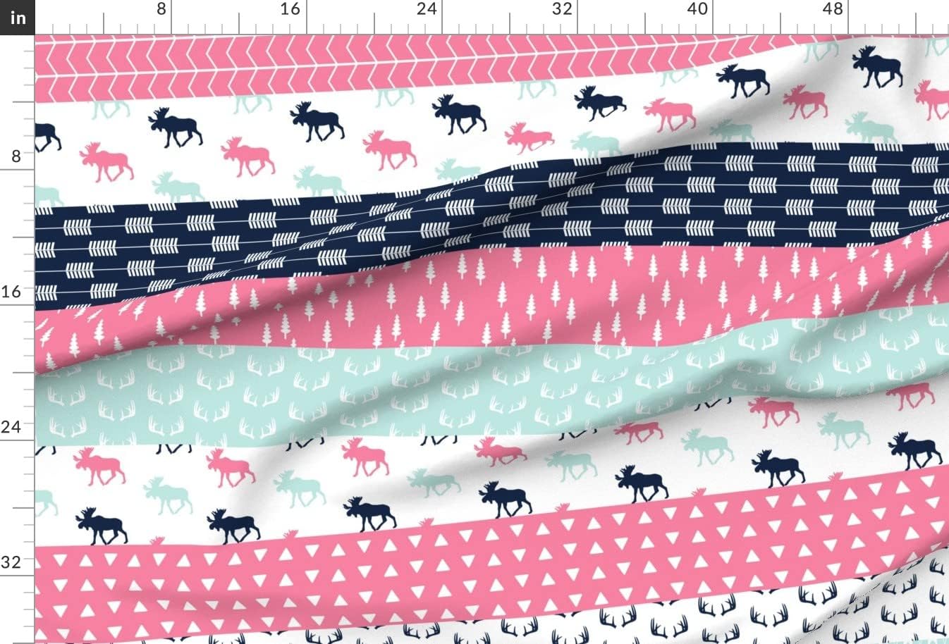 Spoonflower Fabric - Moose Wholecloth Quilt Top Pink Navy Girl Woodland Elk Arrows Printed on Upholstery Velvet Fabric Fat Quarter - Upholstery Home Decor Bottomweight Apparel