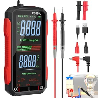 USB Rechargeable Digital Multimeter 6000 Counts, Large Color Screen & Backlight, FS899L Multimeter Tester, Automatic Digital Display Multimeter Tester for Home and Industrial Electrical Issues 1pcs