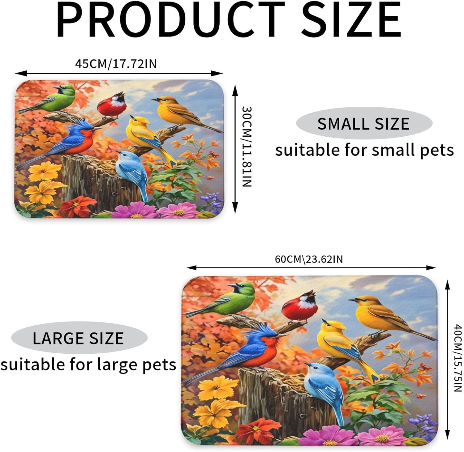 Cute Bird Dog Food Mat, Leather Pet Feeding Mat, Cat Mat for Food, Absorbent Pet Placemat for Indoor Outdoor Water Bowl 40x60cm