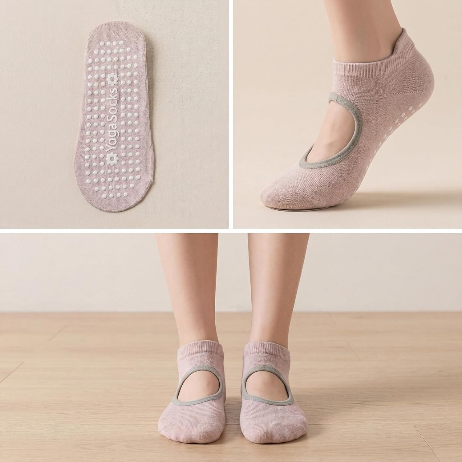 Yoga Set Pilates Socks with Grips for Women Non Slip, Muti-Pack Open Back Grippy Socks for Barre Ballet Dance Hospital