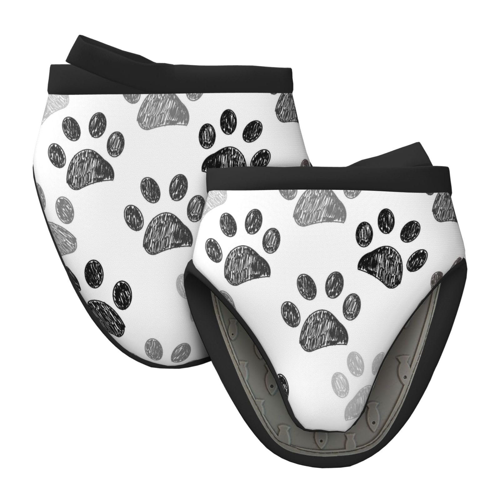 Silicone Oven Mitts, Heat and Slip Resistant Kitchen Mittens 2-Pack Set, Dog Paw Print Black White Short Soft Oven Gloves