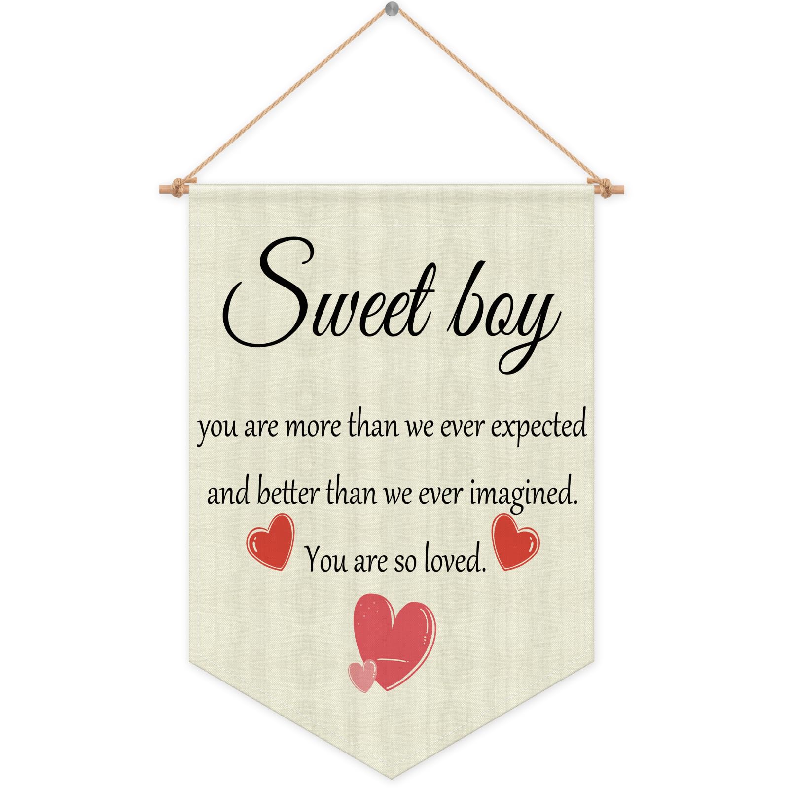 Kids Room Decor Baby Boy Room Wall Decor Hanging Pennant Flag Banner Positive Quotes Banner Inspirational Gift for Boy Nursery Bedroom Playroom Baby Kids Son Christmas Birthday Gift Cotton Linen