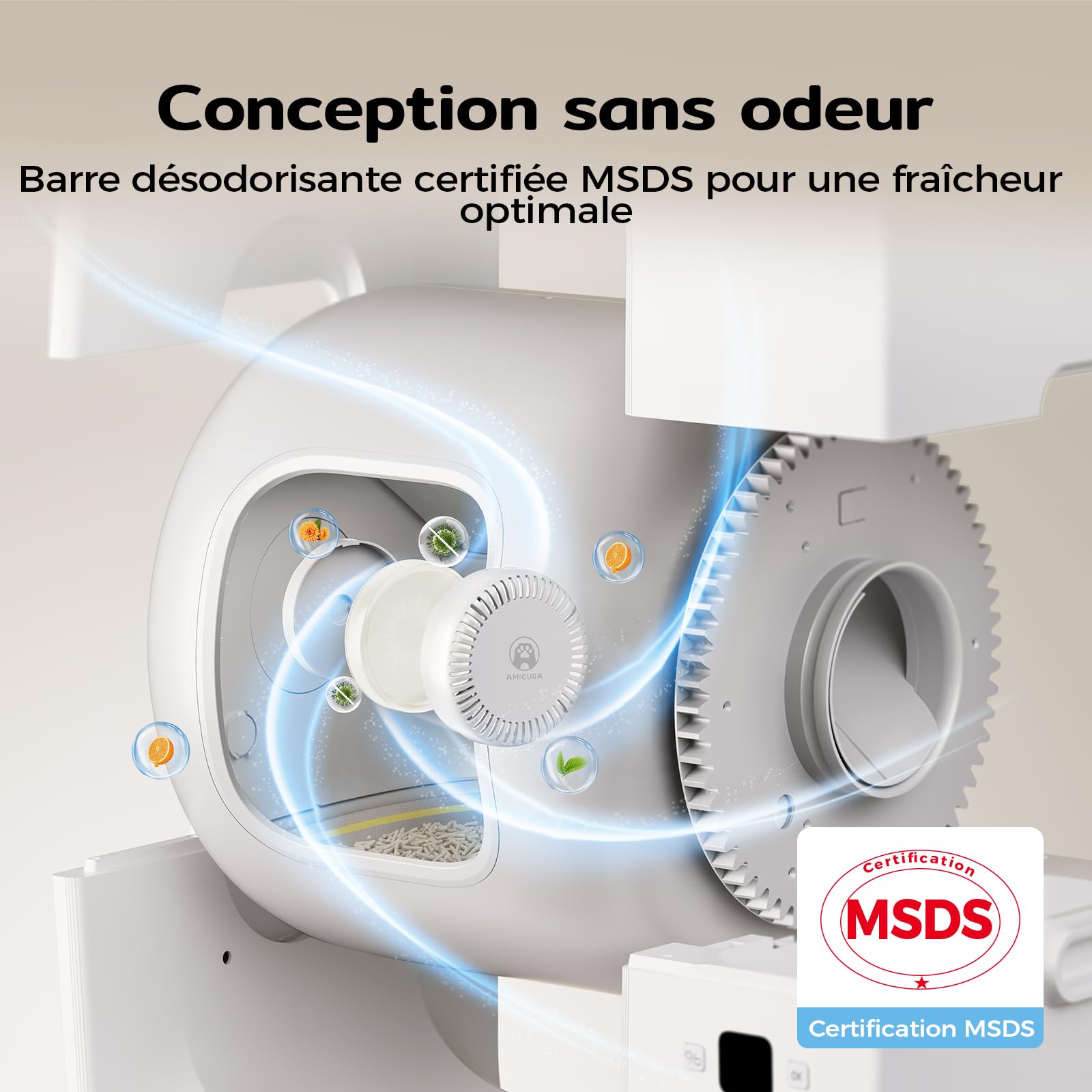 Amicura Cura3 Litiere Chat Autonettoyante Bac à Litter Automatic Sécurité TÜV Anti-Pincement Contrôle APP Anti-Odeur Anti-Fuites