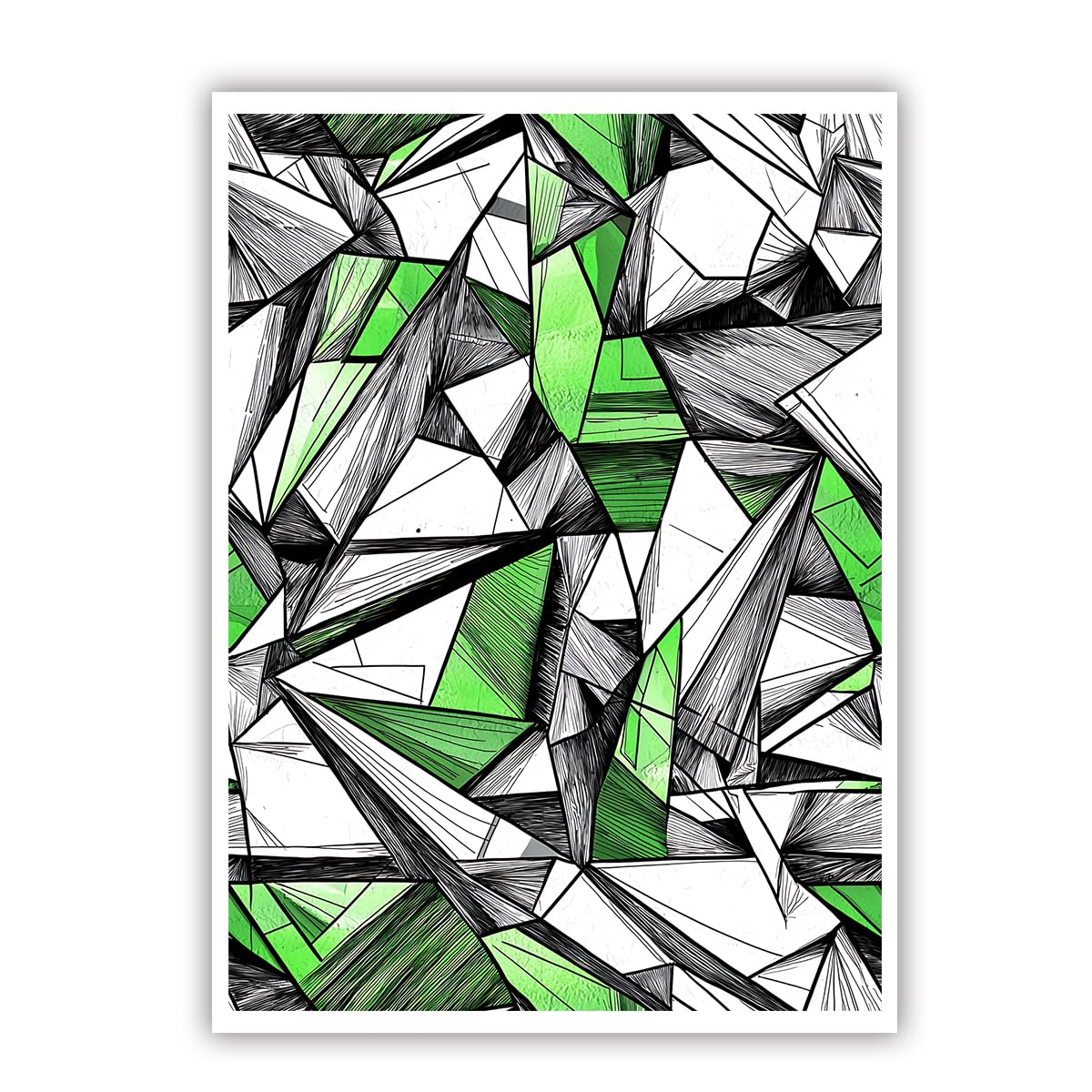 Cuadros en Lienzo Sin Marco Polígono Verde, Pintura Bloque Abstracto Geométrico Prisma 3D Moderno para Salón Dormitorio 80x120cm