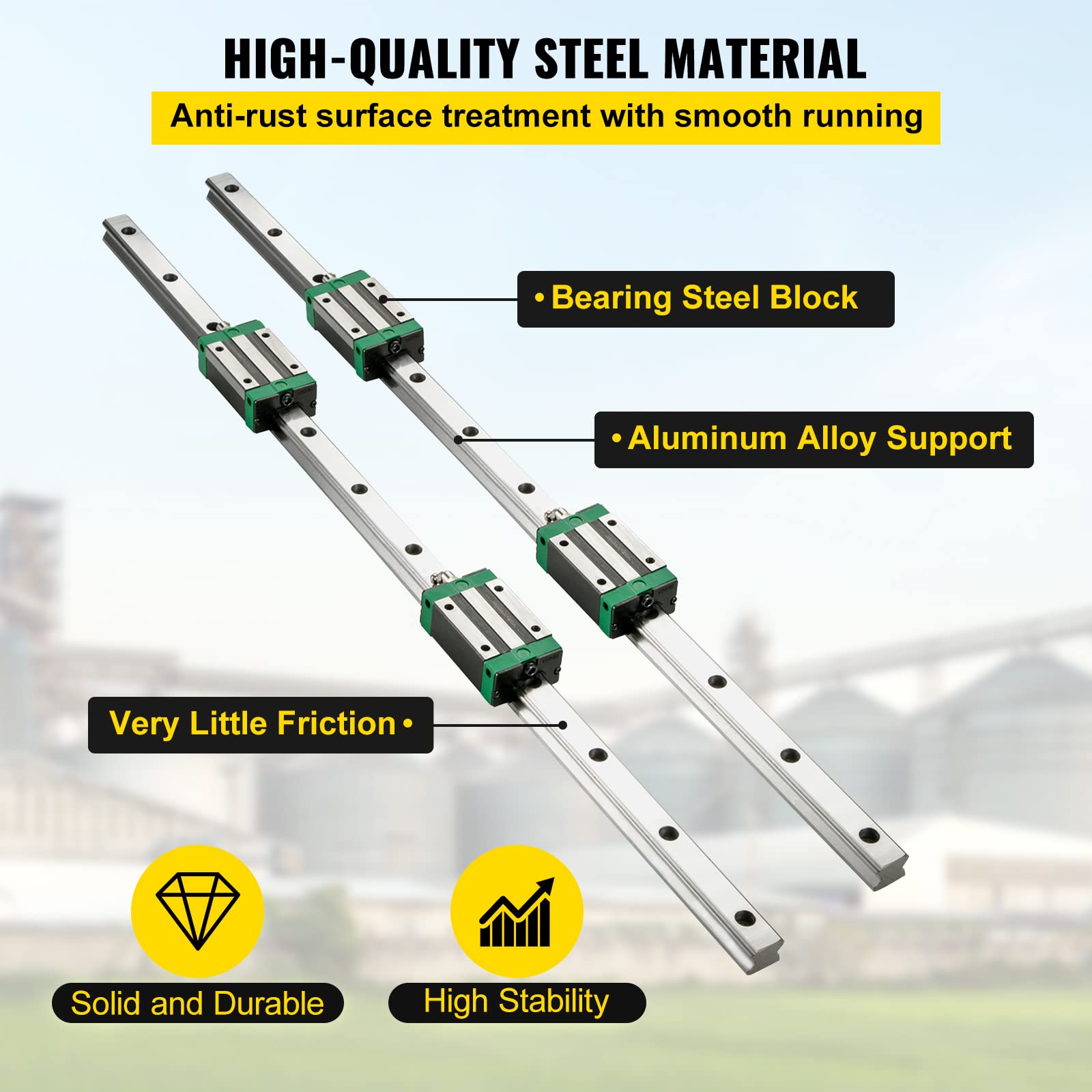 VEVOR Set di Guide per Cuscinetti Lineari, Modello HSR20 1700mm Guida Lineare, 2 Guide di Scorrimento Lineari con 4 Blocchi Cuscinetti e 1 Binario Filettato, Guida Lineare Ferroviaria Uso per Torni