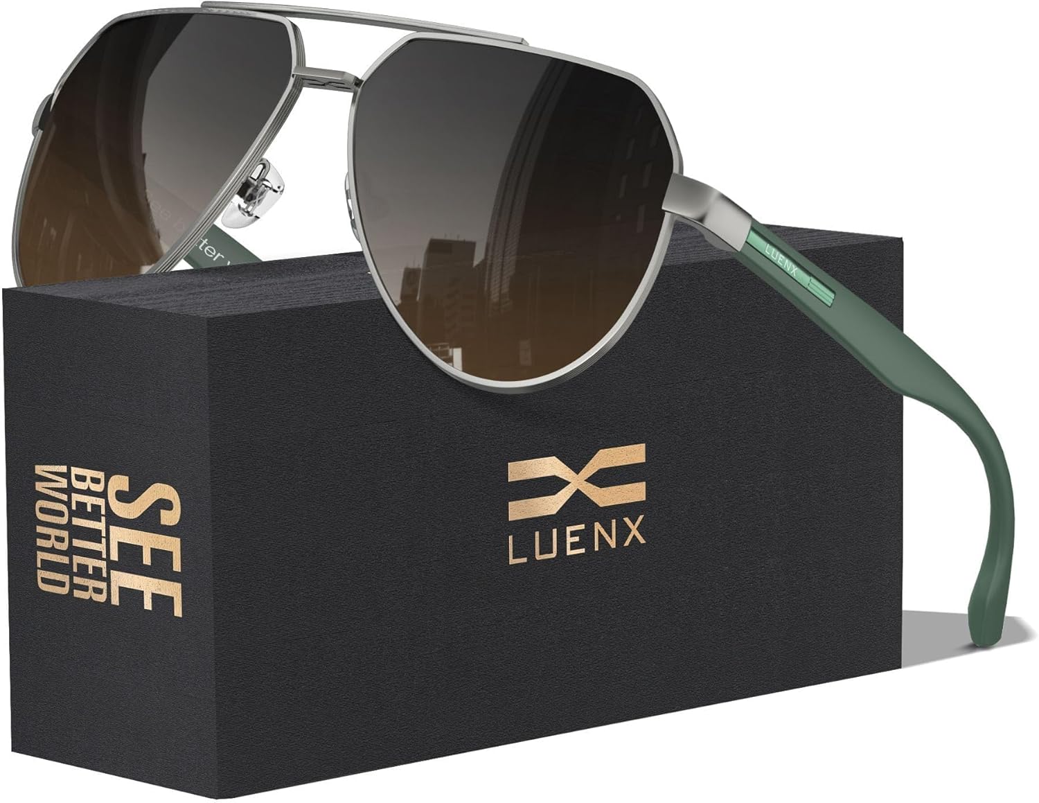 LUENX Aviator Sunglasses for Men Polarized Pilot Shades UV400 Sun Glasses with Accessories
